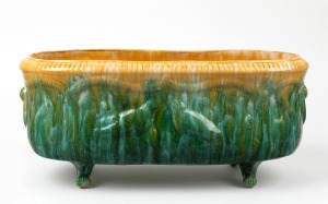JOHN CAMPBELL yellow and green glazed pottery flower trough, incised "John Campbell, Tasmania", 19cm hig, 44cm wide.
