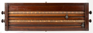 166 · An antique Australian blackwood wall mounted billiard scoreboard, manufactured by Alcock, Thompson & Taylor of Melbourne, 19th century, 29cm high, 95cm wide.