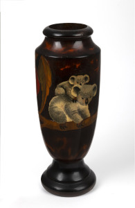 An Australian pokerwork vase with koala and gum leaf decoration, circa 1925, 30.5cm high.