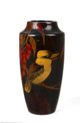 An Australian pokerwork vase decorated with kookaburra, gum blossom and gum leaves, circa 1925, 25.5cm high.