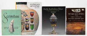 AUSTRALIAN THEMES: Handsome selection of reference books including "Australian Jewellery" by Anne Schofield & Kevin Fahy, "Early Australian Silver" by J. M. Houstone, "Australian Art Pottery, 1900-1950" [Casuarina Press], plus assorted books on scrimshaw,