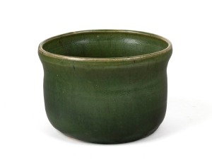 MERRIC BOYD green glazed pottery vase, incised "M. Boyd Hand Craft, 1935", 7.5cm high , 11cm diameter.
