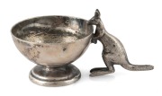 STEWART DAWSON antique Australian silver plated salt cellar with kangaroo handle, factory mark to base, 4.5cm high