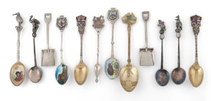 Twelve assorted silver teaspoons with Australian and New Zealand themes, 20th century, ​​​​​​​the largest 12.5cm high, 171 grams.