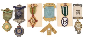 MASONIC LODGE group of six assorted medals, including a 9ct gold example on blue ribbon, 19.2 grams including ribbon.