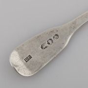 DAVID BARCLAY rare Colonial Australian silver fiddle pattern teaspoon, Tasmanian origin, circa 1835, stamped "D.B." with lion passant, "A", and monarch's head, 15cm long, 18 grams total. - 2