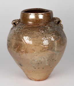JANET MANSFIELD impressive studio pottery vase with two handles, 38cm high