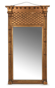 JOHN THALLON antique Australian giltwood pier mirror with Gothic trefoil pilasters and Ionic capitals, Melbourne origin, 19th century, bearing original paper label verso, 106 x 59cm overall.