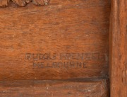 RUDOLF PRENZEL carved eucalypt plaque with two kookaburras, gumnuts, blossoms and leaves, early to mid 20th century, signed lower right "Rudolf Prenzel, Melbourne", ​​​​​​​32 x 43cm overall. - 2