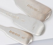 Antique English fiddle pattern flatware comprising of six table forks, seven teaspoons and six tablespoons, each with engraved owner's initials "R.H.C." (RICHARD and HARRIET CLEBURNE married in Hobart on the 14th March 1838), (19 items), makers include Wi - 3