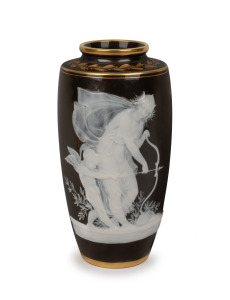 MINTONS fine quality pate-sur-pate English porcelain vase with gilt highlights, decorated by ALBION BIRKS, late 19th century, signed "A. Birks" with gold factory mark to base, 19.5cm high.
