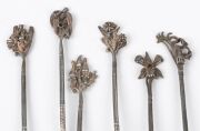 HARRIS & SON set of six Australian silver coffee spoons adorned with wildflower finials, stamped "STG", approximately 10cm long, 53 grams total - 2