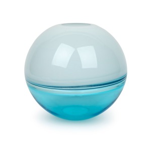 BARBINI blue and white Murano glass spherical shaped vase, engraved "Barbini, Murano", ​​​​​​​20cm high.
