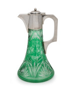 An Austrian silver mounted green overlay glass liqueur decanter with wheel cut engraved decoration, 19th/20th century, 18cm high.