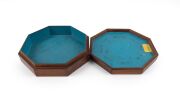 H. W. BROUGHTON of MELBOURNE rare Colonial Australian octagonal trinket box, circa 1850, bearing original paper label "R. W. Broughton, Fancy Cabinet Maker, Melbourne", with original blue paper lining and handwritten manuscript key of the timber veneers " - 2