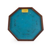 H. W. BROUGHTON of MELBOURNE rare Colonial Australian octagonal trinket box, circa 1850, bearing original paper label "R. W. Broughton, Fancy Cabinet Maker, Melbourne", with original blue paper lining and handwritten manuscript key of the timber veneers " - 4