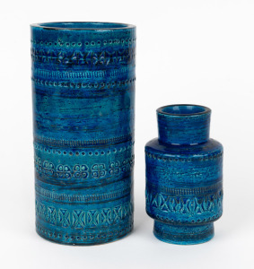 BITOSSI, two Italian blue glazed pottery vases designed by ALDO LONDI, circa 1960, ​​​​​​​21.5cm and 13.5cm high.