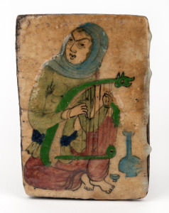 A hand-painted tile, unknown age and origin, 21 x 14.5cm