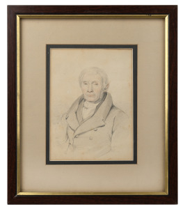 ARTIST UNKNOWN, portrait of a gent, pencil sketch on paper, signed lower left (illegible), ​​​​​​​17 x 13cm, 30 x 25cm overall.
