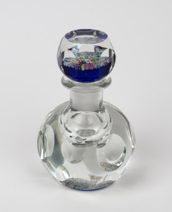 CRIEFF vintage Scottish glass faceted millefiori bottle, original paper label affixed to base, 16cm high.