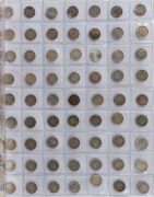 An album containing mainly a duplicated range of Australian and Great Britain Florins, Threepences, Sixpences, Shillings and some Half-Crowns; some heavy duplication and a few N.Z., etc. have crept in. Worth a look! (Total: 370+). Mixed condition. - 4