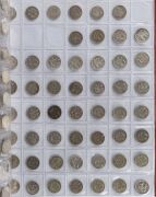 An album containing mainly a duplicated range of Australian and Great Britain Florins, Threepences, Sixpences, Shillings and some Half-Crowns; some heavy duplication and a few N.Z., etc. have crept in. Worth a look! (Total: 370+). Mixed condition. - 6