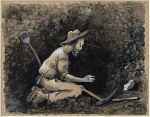 EDWARD ROPER (1830-1909), He Stared at it Intently, watercolour and gouache, signed lower left "E. Roper", 9 x 11cm, 29 x 30.5cm overall.
