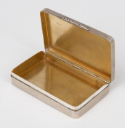 An antique English sterling silver snuff box with engine turned engraved decoration and original gilt wash interior, 19th century, 9cm wide, 107 grams. - 2