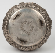A vintage Burmese silver plate on copper bowl with ornate repousse decoration, 20th century, 15cm high, 24cm wide. - 4