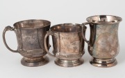 Three sterling silver christening mugs, including two attractive Celtic revival examples by Elkington & Co. the largest 8.5cm high, 405 grams total. - 3