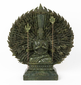 A Chinese carved jade "Thousand Arms" Guanyin statue, 20th century, ​​​​​​​38cm high.