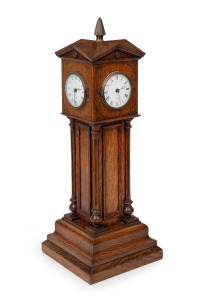 An antique French four dial oak case tower clock with eight day time only movement, the dial signed "HRY. MARC", bearing original manufacturer's plaque "Blumberg & Co. Limited, Paris & London", circa 1900, 51cm high.