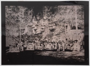 JOHN WILLIAM LINDT (1845-1926), early R.A.C.V. rally to the Hermitage, original large format celluloid negative accompanied by two later prints from the negative, circa 1905, overall 30 x 37.5cm. Accompanied by a write-up of the scene depicted including 