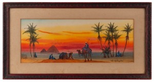 EFFIE MARIE FORD (1896-1964), set of five Egyptian scenes, watercolours, each signed "Effie Marie Ford", each approximately 15 x 37cm, 26 x 48cm each overall. ​​​​​​​(5 items).