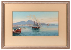 GIANNI, (Bay of Naples), gouache, signed lower right, ​​​​​​​15 x 28cm, 28 x 40cm overall.