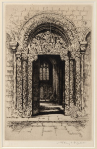 ALBANY E. HOWARTH, The Prior's Doorway, Ely, drypoint engraving, signed lower right, 23 x 14cm, 34 x 26cm overall.