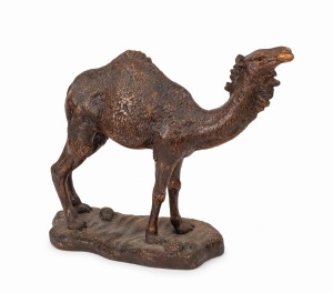 An antique Chinese ceramic statue of a camel, Qing Dynasty, 19th century, impressed seal marl to the side of the base, 36cm high, 42cm wide.