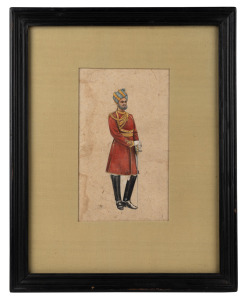An antique East India Company School watercolour of a native Indian Officer, 19th century, 19 x 11.5cm, 35 x 28cm overall.