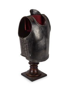 CUIRASSE antique Indian forged steel armour, circa 1790, possibly from the armoury founded by the French Gen. Maj. MICHAEL RAYMOND in Hyderabad, (later display stand), 48cm high.