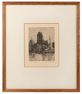 ARTIST UNKNOWN, (Dutch town scene),), drypoint etching, signed and titled in the lower margin (illegible), ​​​​​​​14 x 12cm, 29 x 25cm overall.