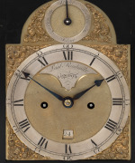 A Georgian spring table clock in ebonized bell-top case with break arch dial, strike silent subsidiary, recessed maker's plate "PAUL RIMBAULT, LONDON", date aperture above the "6" and silver chapter ring with Roman numerals and Arabic minute track. Fusee - 3