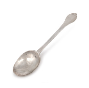 A 17th century sterling silver spoon, marks rubbed but possibly Norwich circa 1643, or Welsh circa 1680, 19cm long, 42 grams.