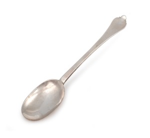 A William III Britannia silver dog nose spoon, circa 1697, ​​​​​​​20cm long, 53 grams.