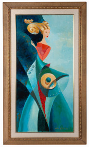 ALINA EYDEL, (figure of a woman), mixed media, signed lower right "Alina Eydel", 90 x 44cm, 112 x 66cm overall.