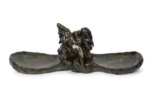 JEANNE ITASSE-BROQUET (1867-1941) Water Nymphs, 1906, French Art Nouveau cast bronze figural bowl, signed "Jeanne Itasse, and marked "Susse Freres Editeurs, Paris", 23.5cm high, 68cm wide.