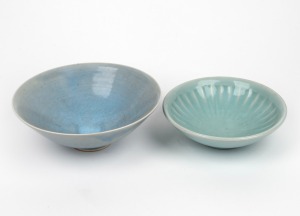 SHIGEO SHIGA studio pottery bowl, together with a celadon porcelain bowl, 20th century, (2 items), the Shiga 7.5cm high, 21cm diameter