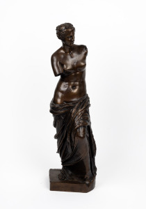 VENUS de MILO vintage cast bronze statue after the original by Alexandros of Antioch, 20th century, with French foundry marks to the rear of the base, ​​​​​​​66cm high.