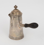 A sterling silver chocolate pot with turned timber handle, 19th/20th century, marks rubbed, 15cm high, 288 grams (including handle). - 2