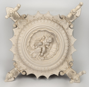 A French painted cast iron wall mounted coat rack in the antique style, 20th century, ​​​​​​​65 x 65cm.