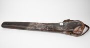 RUNNYMEDE TASMANIA, 21st REGIMENT OF FOOT helmet plate, antique gun case, rifle holster, military compass, bayonet, hunting knife plus an attractive antique military button display affixed to a leather belt. - 17